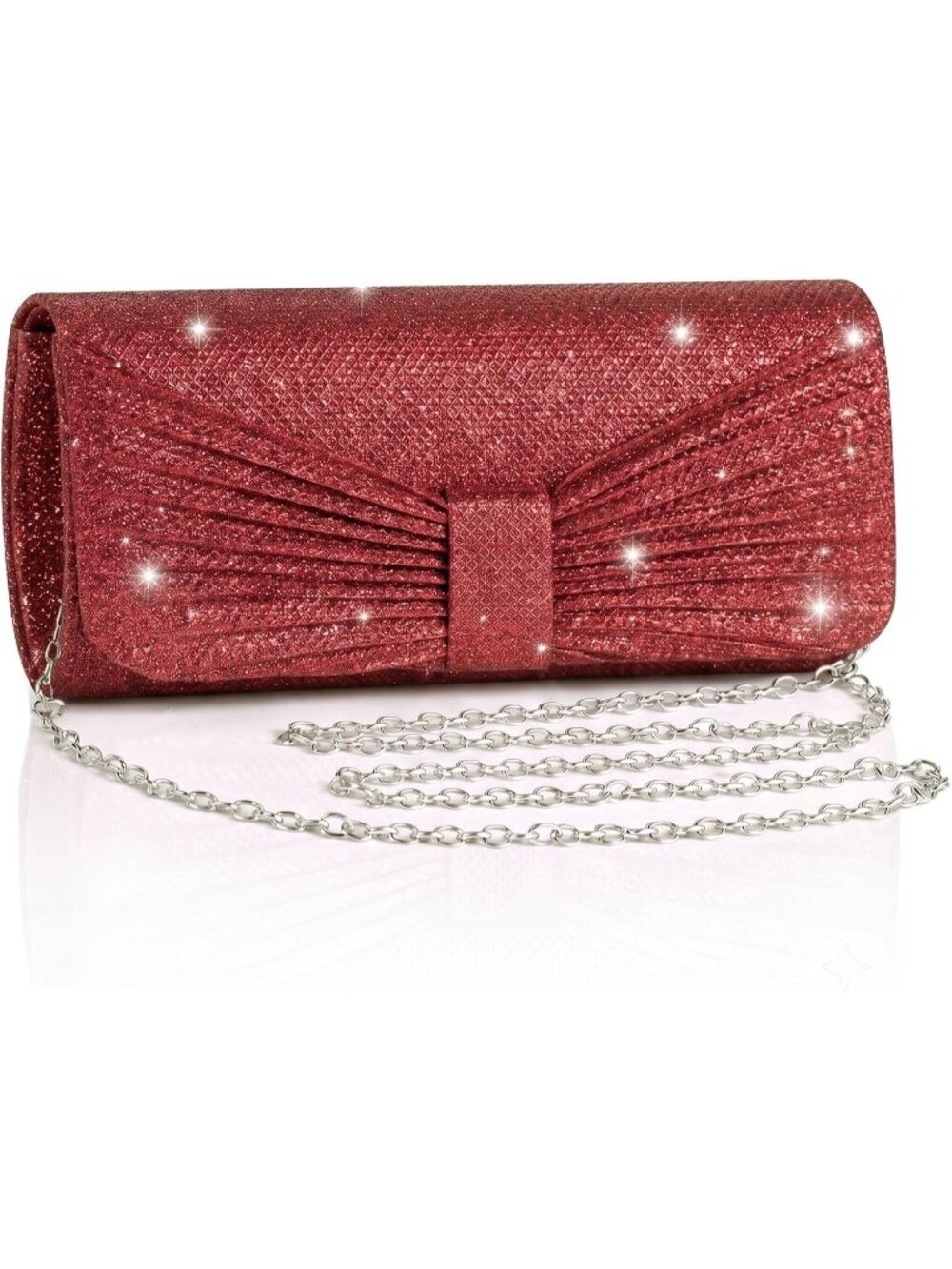 👜 Women's Red Wedding Bag Sparkling Party Handbag with Detachable Chain Purse